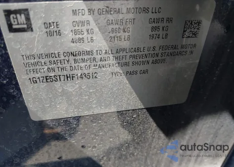 2017 Chevrolet Malibu 1Lt z USA, uszkodzony, nr VIN 1G1ZE5ST7HF143512